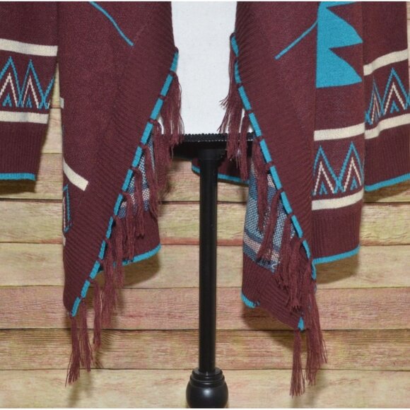 Giddy Up Glamour Cardigan Womens S Aztec Southwestern Open Front Fringe Fall - Picture 3 of 13